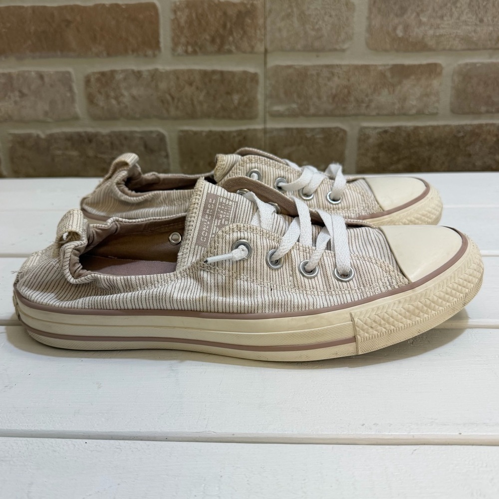 Converse Womens All Star Shoreline Striped Beige Canvas Low Slip-on Sneaker Sz 9